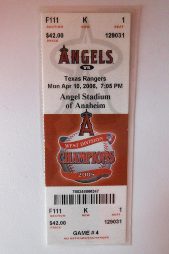Anaheim Angels Vs Texas Rangers Mlb Baseball Ticket 2006