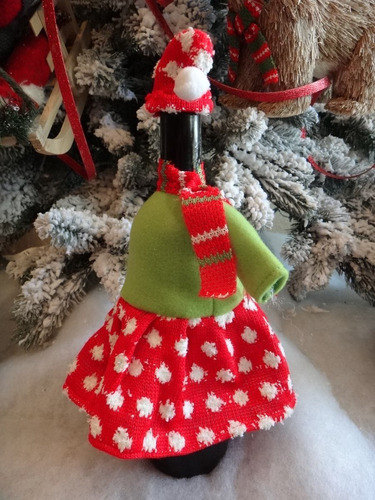 Porta Botella Navidad Ropa Santa Con Gorro Adorno Decorativa