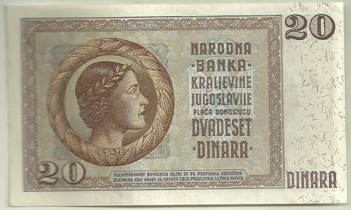 Hermoso Billete Yugoeslavia Año 1936 20 Dinara Sin Circular