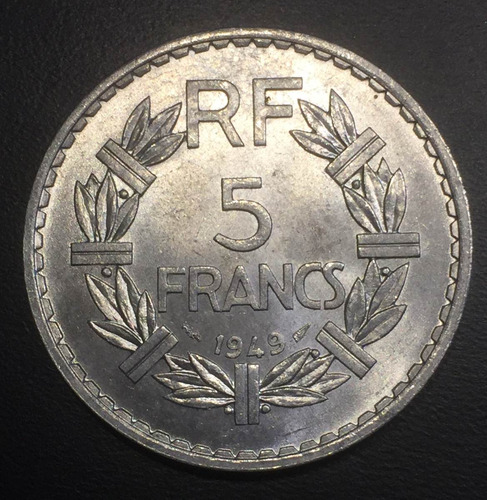 Fra059 Moneda Francia 5 Francs 1949 Unc-bu Ayff