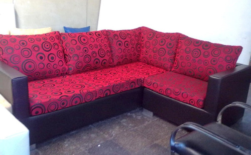 Sofa Esquinero Combinado Cuerina Talampaya, Tela Y Placa .