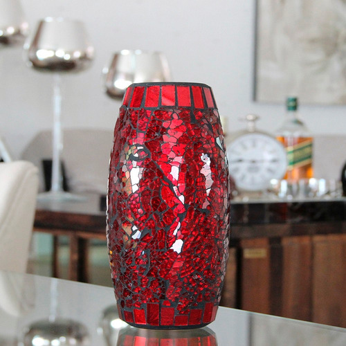 Imagem 4 de 5 de Vaso Em Mosaico De Vidro Vermelho Estilo Craquelado - Bu052