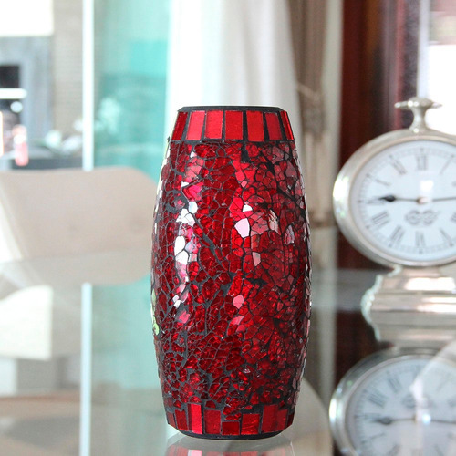 Imagem 1 de 5 de Vaso Em Mosaico De Vidro Vermelho Estilo Craquelado - Bu052