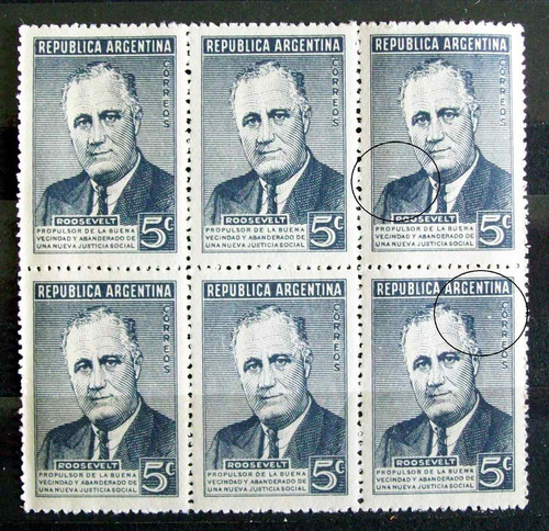 Argentina - Bloque X 6 Gj 927 Roosevelt 2 Errores Mint L3803