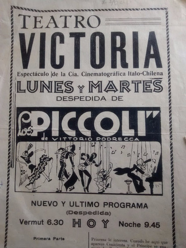 Antiguo Afiche Del Teatro Victoria Viña Del Mar 1940(a3