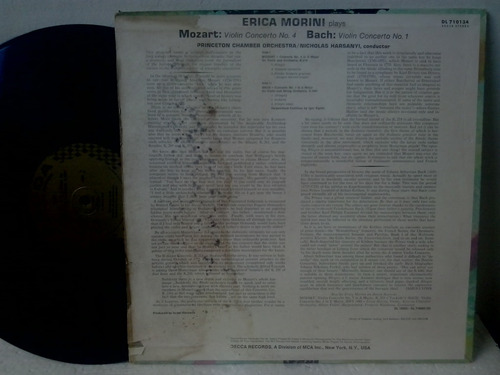 Lp Erica Morini Plays Mazart Viol. C. Nº 4 Bach Viol C. N 1