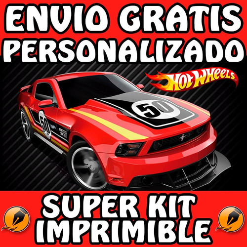 Kit Imprimible Hot Wheels Autos Rojos Personalizado Candy Ba