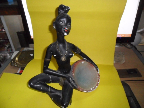 Antigua Figura Mujer Negra Africana Cuenco Vasija Escultura