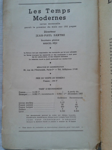 Imagen 4 de 4 de Les Temps Modernes Nº 149 1958 14º Anne J. P. Sartre Frances