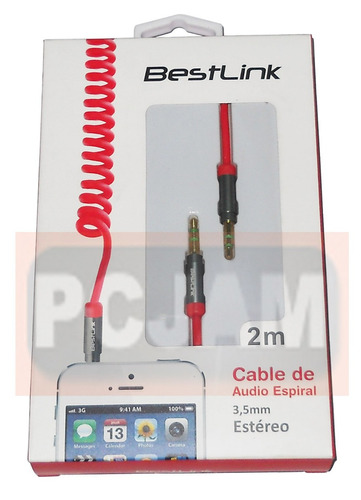 1 Cable Audio Espiral Jack 3.5mm Para Celulares 2 Metros