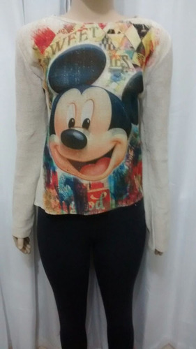 Blusa De Frio Feminina De Tricot Cardigã Mickey C/ Brilho