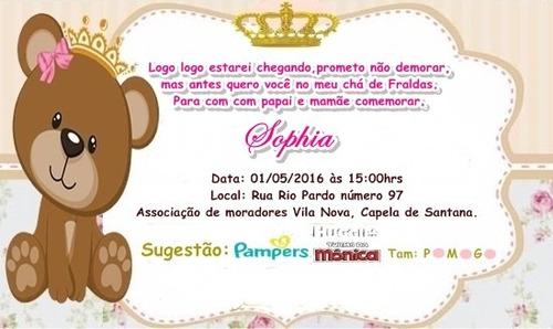 100 Convites Personalizados Chá De Bebê Com Envelopes E Selo