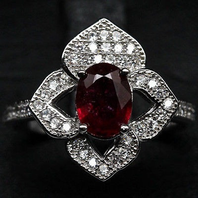 Anillo De Plata Ruby Y Zafiros Blancos Medida 7