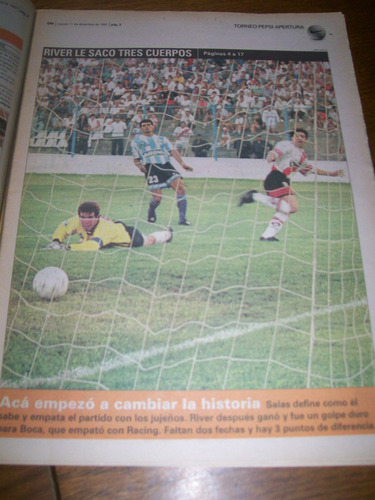 Diario Ole 11/12/1997- Gimnasia Jujuy 1 River 3 / Traverso