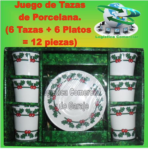 Juego De Tazas + Platos De Porcelana (12 Pzas) 80 Ml Navidad