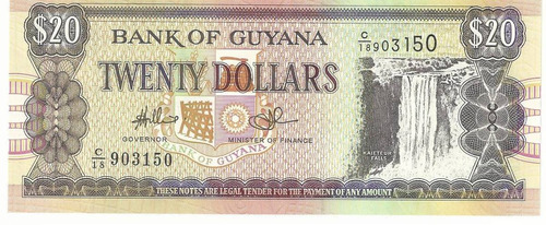 Fk Billete Guyana 20 Dolares 2009 F E Sin Circular Excelente