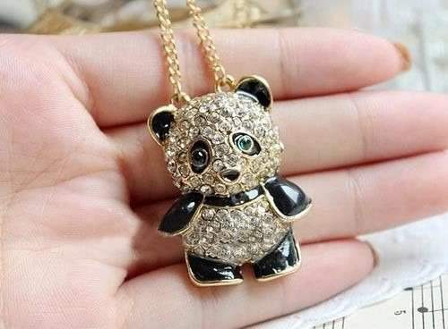 Cadena Collar Vintaje Con Bonito Dije De Osito Panda Perlas