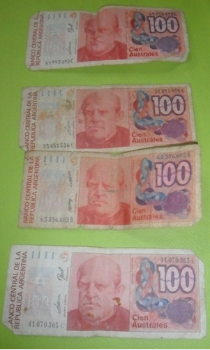 Cuatro Billetes De 100 Australes