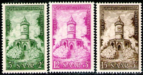 Saar = Sarre Serie X3 Sellos Mint Sobretasa, Monumentos 1956