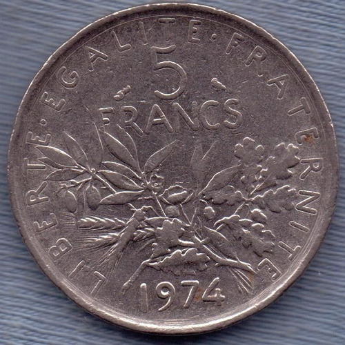 Imagen 1 de 2 de Francia 5 Francs 1974 * Enorme * Libertad *