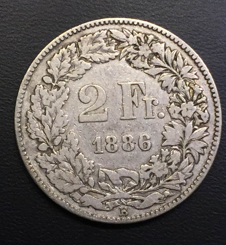 Swi276 Moneda Suiza 2 Francs 1886 Vg-f Plata Ayff