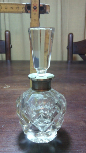 Perfumero De Cristal Tallado Borde Plata