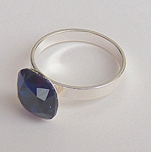 Anel De Prata 925 Com Safira Cristal Swarovski 7513