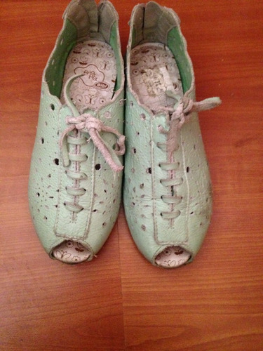 Zapatos De Cuero Niña Brasileros Verde Agua Numero 31