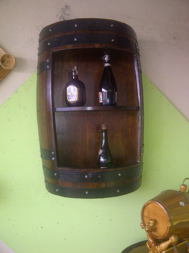 Bar Licorera Porta Botella D Pared Madera 1/2 Barrica Barril