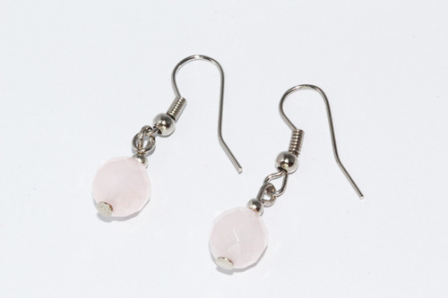 Aretes Piedra Natural Cuarzo Rosado Mini Biselado Arp85