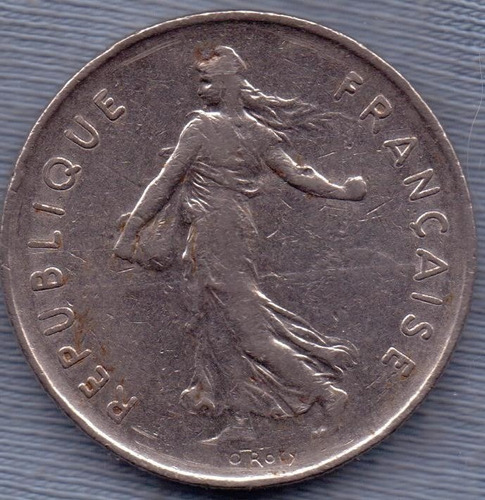 Imagen 2 de 2 de Francia 5 Francs 1974 * Enorme * Libertad *