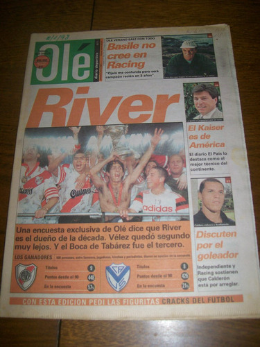 Diario Ole 2/1/1998 - River Dueño De La Decada / Pappo