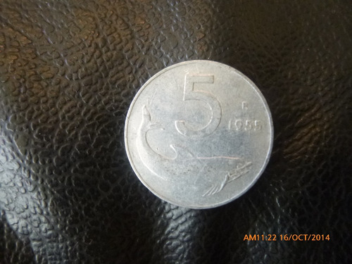 Moneda Italia 5 Liras 1955 Pez (x586