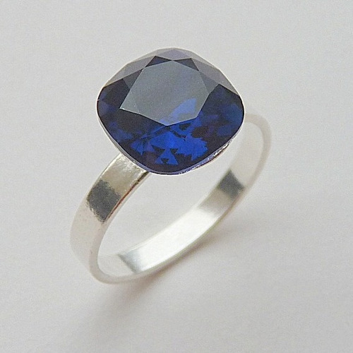 Anel De Prata 925 Com Safira Cristal Swarovski 7513