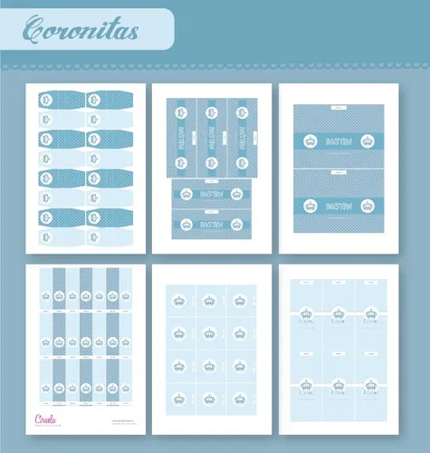 comprar Kit Imprimible Corona Celeste Candy Bar Invitación Bolsita