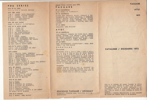 Musica Catalogo Discos De Vinilo Ayui Tacuabe Diciembre 1972