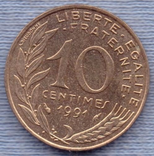 Francia 10 Centimes 1991 * Libertad *