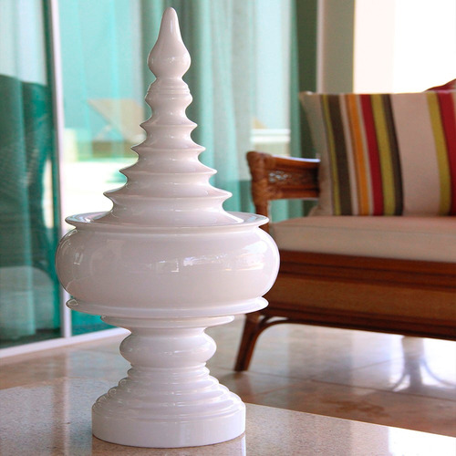 Imagem 4 de 5 de Vaso Cerâmica Com Tampa Branco Estilo Persa Aladim - Bu062