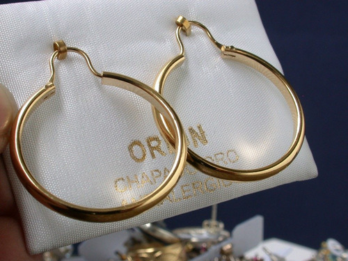 Imagen 2 de 4 de Luli Caravanas Aros Ench Oro Antialerg Español Criollo 3.0cm