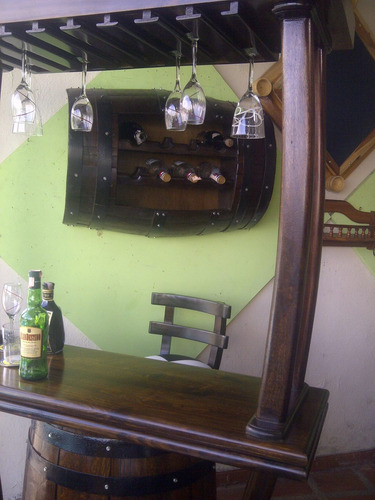 Bar Copero Porta Botella Licorero En Madera Barril O Barrica