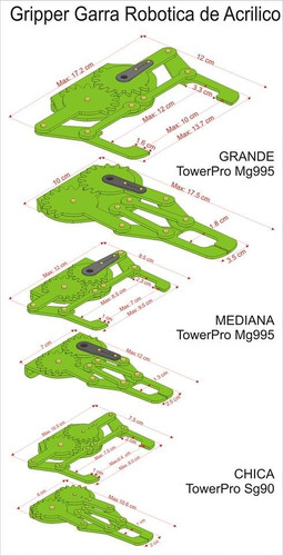Gripper Garra Robotica Gde Acrilico Con Servomotor Mg995
