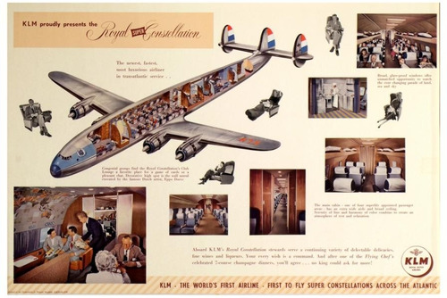 Lienzo Tela Anuncio Klm Holanda 1955 50 X 75 Cm Poster Avión