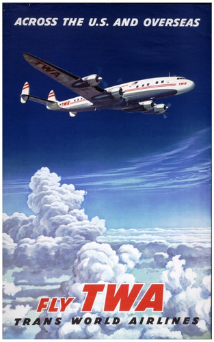 Lienzo Canvas Arte Avión Anuncio Twa Estados Unidos 80x50