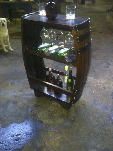 Bar Licorera Porta Botellas Copero Madera Barril O Barrica