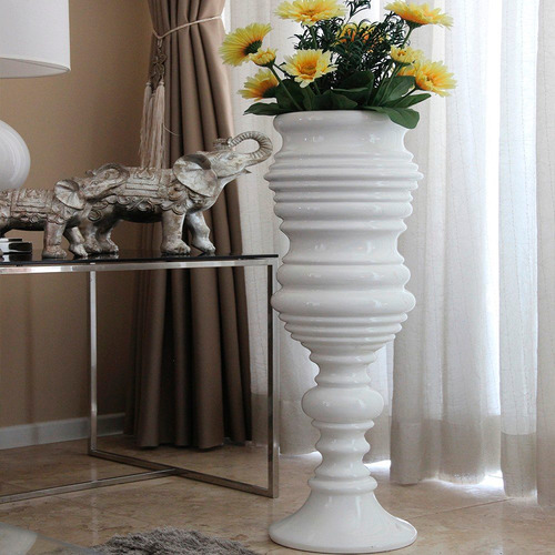 Imagem 5 de 5 de Vaso Em Cerâmica Branco Raso Estilo Pedestal - Bu087