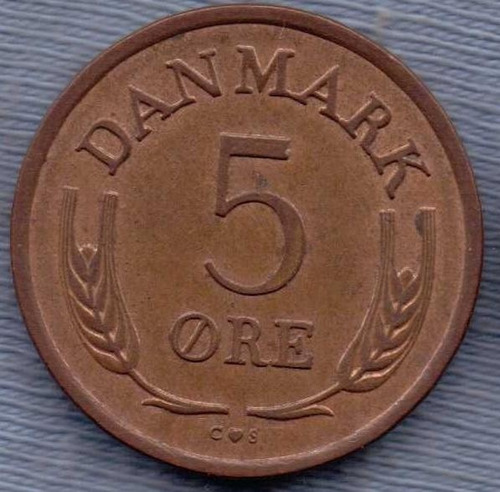 Imagen 1 de 2 de Dinamarca 5 Ore 1963 * Frederik Ix *