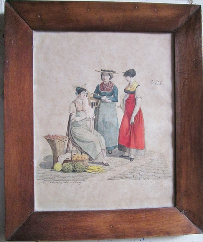 Grabado Antiguo Encuadrado Damas Victorianas