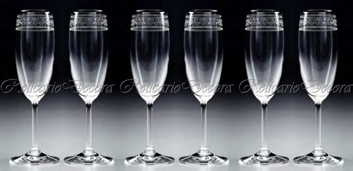 Conjunto Taças Em Cristal Tcheco Flute Champagne Filetados