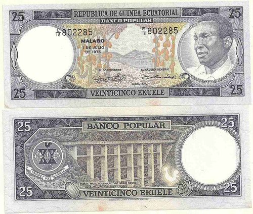 Billete Guinea Ecuatorial 25 Francos Año 1975 Sin Circular-