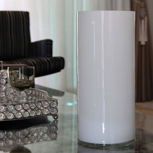 Imagem 5 de 5 de Vaso / Tubo De Vidro Brilhante Branco Home 40cm - Bu122